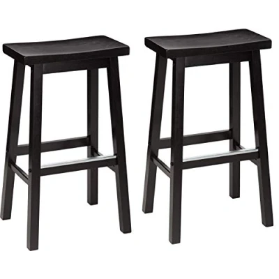 Bild av Amazon Basics Pallar för köksbänk, sittyta i massivt trä, 74 cm hög, svart, 2 stycken