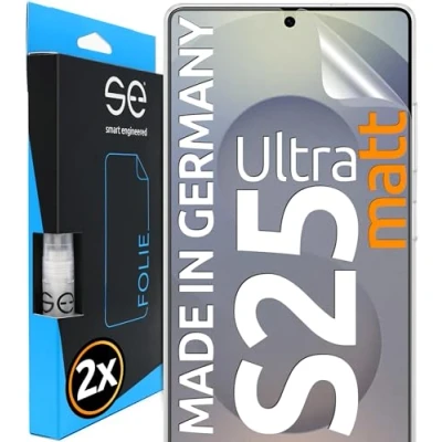 Bild av 2 x se® 3D skyddsfilm antireflexbeläggning för Samsung Galaxy S25 Ultra, anti glare, 100 % fingeravtryck och FaceID kompatibel, enkel bubbelfri installation, matt, stöttålig TPU, från Tyskland