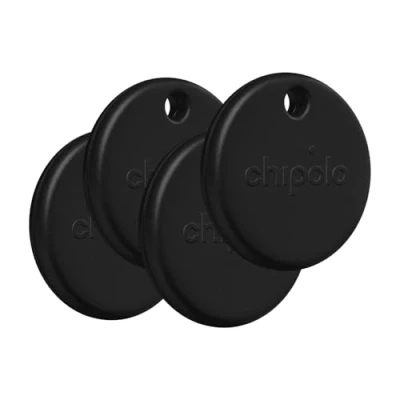 Bild av Chipolo POP Spårningstagg färgglad, kompatibel, högljudd Bluetooth spårare med ring din telefon och utom räckvidd varning, fungerar Apple Find My eller Googles Hitta min enhet 4x Black