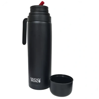 Bild av Gaucho Bruno Yerba Mate flaska termisk dryckesbehållare med precision hällpip, handtag och skruvlock isolerad för varm kall dryck svart pulverlackerat rostfritt stål 1 liter kapacitet