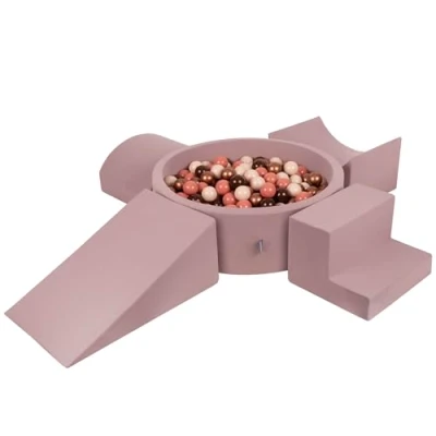 Bild av KiddyMoon Skumlekplats med runt bollhav (300 bollar) Bollar För Bebisar Lekplats Hinderbanor, Erika: Brun/Koppar/Pastell Beige/Lax Rosa