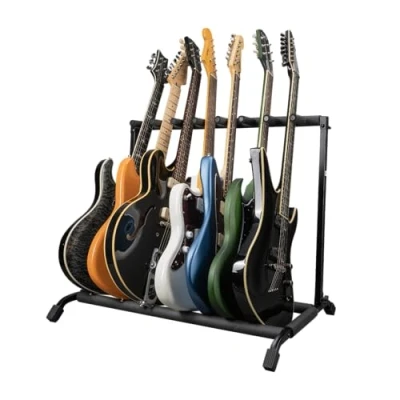 Bild av Rok It stativ för flera gitarrer med vikbar design; rymmer upp till 7 elektriska eller akustiska (RI GTR RACK7)