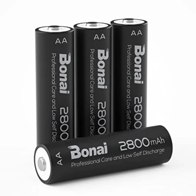 Bild av BONAI AA batteri Laddningsbart, 2800mAh 1200 Cykler Ni MH Uppladdningsbara batterier Med Hög Kapacitet, Paket 4