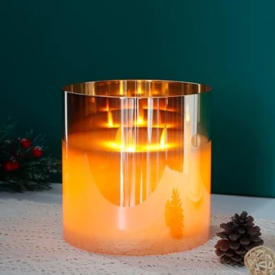 Bild av JHY DESIGN 3 vekar, ljus, äkta vax, flamlöst LED batteriljus med 6 timmars timerfunktion och 3D effekt, batteridrivet ljus i glas för jul, vardagsrum, bröllop (liten, guld)