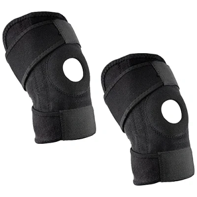Bild av KAV Neopren justerbar 2 x knästöd för artrit, lindring av ledsmärta, ACL, menisk tår, löpare, promenader och löpning Patella med rem män kvinnor svarta dynor, paket