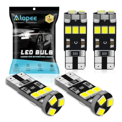 Bild av Alopee 4 pack T10 501 W5W 6500k vit Canbus felfria LED glödlampor, 9 SMD 2835 chip set bil ersättning för 194 168 2825 karta kupol artighet registreringsskylt sidomarkör glödlampor (12V)
