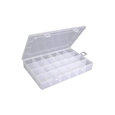 Bild av hünersdorff 601500 sortimentslåda Sortiment Box PP Eco med 24 fack stabil sorteringslåda för skruvar och andra små delar fast fackindelning 23,3 x 33,9 5,8 cm, transparent
