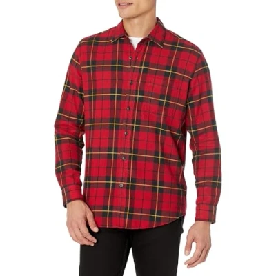 Bild av Amazon Essentials Men&#039;s Långärmad flanellskjorta (finns i Big &amp; Tall), Svart Röd Gul Stora rutor, XS