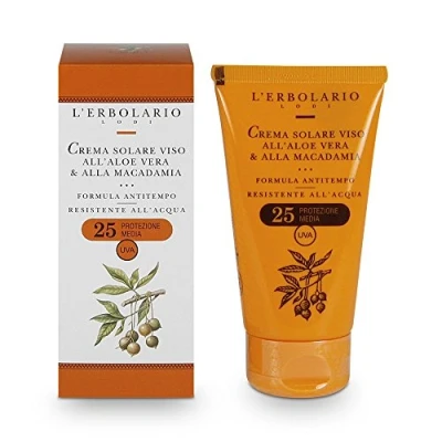 Bild av L&#039;Erbolario anti aging solkräm för ansiktet, medium skydd, effekt, med aloe vera och macadamia, vattenbeständig, SPF 25, storlek: 75 ml