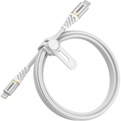 Bild av OtterBox Premium förstärkt och flätad USB C till Lightning kabel, MFi certifierad, snabbladdkabel för iPhone iPad, Ultra tålig, böj flextestad, 1M, Vit