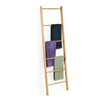 Bild av Relaxdays Handduksstege trä, 6 steg, tvättstege handdukar &amp; kläder, H x B 170 55 cm, badrumstege, natur