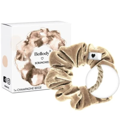 Bild av Bellody® Scrunchies Sammet sammetslent mjuk, starkt grepp, sammetsutseende, exklusiva färger (1 styck champagne beige) hårband i beige