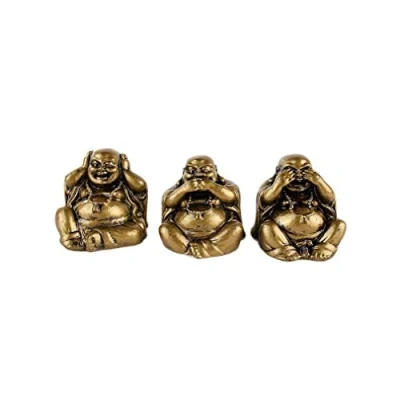 Bild av lachineuse Visdomsskratt med 3 Buddha lådor gyllene små buddhastatyer Feng Shui dekoration kinesisk Zen deco objekt för inomhus vardagsrum kontor presentidé Kina Asien lyckoamulett