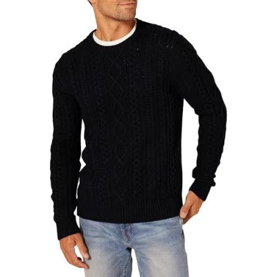 Bild av Amazon Essentials Herr långärmad 100% bomull fiskare kabel rund hals tröja, svart, liten