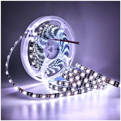 Bild av Tesfish 12 V LED remsa ljus, vit, 60006500 K 5 m, remsa, ljusband, svart, PCB bräda, 5050, IP65, vattentät, 300 lysdioder, band, list, ljuslist för sovrum, kök, dekoration