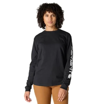 Bild av Carhartt Dam lös passform tung lång logotyp ärm grafisk t shirt arbete användbarhet, Svart, S