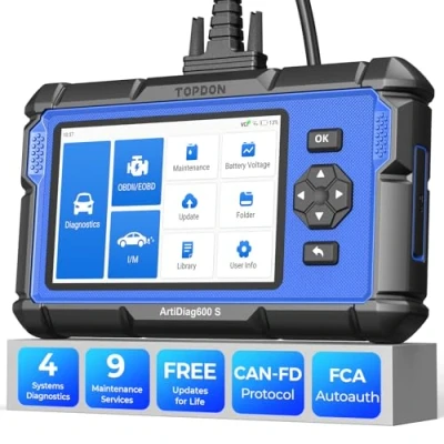 Bild av TOPDON AD600S OBD2 diagnostikenhet, 8 återställningstjänster för olja, BMS, ABS, SAS, elektrisk parkeringsbroms, sotpartikelfilter, TPMS, gasrör, systemdiagnoser motor, SRS, växellåda, gratis