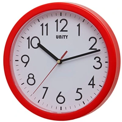 Bild av Unity väggklocka, Hastings, tyst svepning, modern, röd, 22 cm/8,6 tum