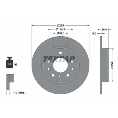 Bild av TEXTAR 92324703 Disque de frein 265 9 05/08 114,3 plein revêtu sans boulon fix roue, moyeu roue MAZDA: CX 30