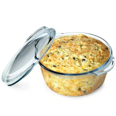 Bild av KADAX ugnsform av värmebeständigt glas, brandsäker behållare, glasgryta med lock och handtag, porslin för stekning, ugn, elektrisk spis, lasagne, kött, transparent (ca 2,15 l)
