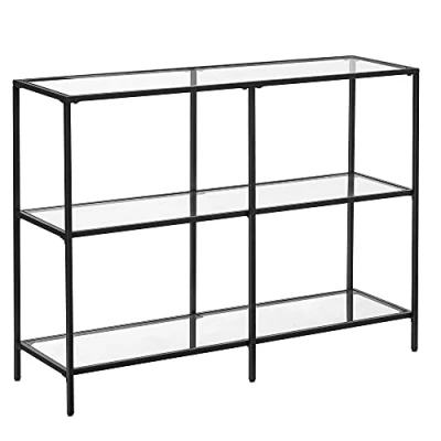 Bild av VASAGLE Konsolbord, Soffbord med 3 hyllor, Hylla i härdat glas, 100 x 30 73 cm, Stålram, Modernt, för hallvardagsrum, Svart LGT027B01