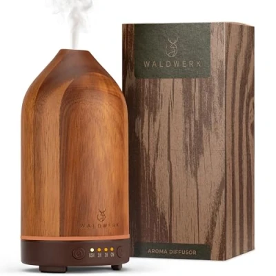 Bild av WALDWERK diffuser (100 ml) av ädelt akaciaträ aromdiffusor för ett behagligt inomhusklimat eteriska oljor doftolja doftlampa aromaterapi luftfuktare