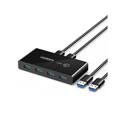 Bild av UGREEN 4 Portar USB 3.0 Share Switch för 2 PC, i ut med Kablar Skrivare, Skanner, Tangentbord, Minnen, Hårddiskar, Mus, Headset etc. Svart.