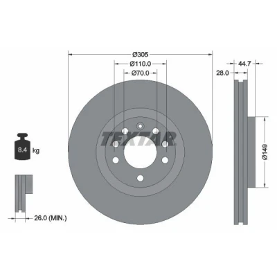 Bild av TEXTAR PRO 92155403 Disque de frein 305 28 05/08 110 ventilé l&#039;intérieur revêtu sans boulon fix roue, moyeu roue