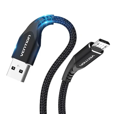 Bild av VENTION PS4 styrenhet laddningskabel mikro USB kabel 2 m nylon Android datakabel svart för slim, Pro, Samsung Galaxy surfplatta, Huawei P Smart, Redmi, Nokia, Kindle Fire surfplatta