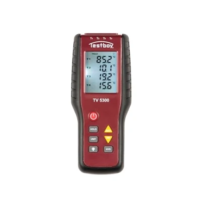 Bild av Testboy TV 5300 4 kanals termometer, temperaturmätare (datahållningsfunktion, anslutningsmöjligheter, flöde och retur mätbart, mätområde: 200 C till 1372 C, LC display, inkl. 2 mätterminaler)