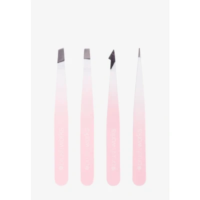 Bild av Brushworks HD 4 Piece Combination Tweezer Set White &amp; Pink