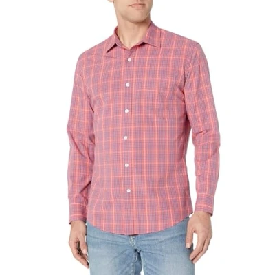 Bild av Amazon Essentials Men&#039;s Långärmad ledig poplinskjorta med normal passform, Blå Tvättad röd Rutig, S