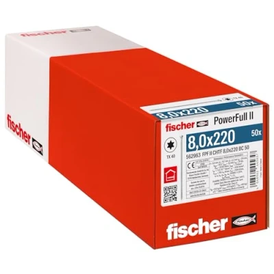 Bild av fischer PowerFull FPF II förstärkningsskruv CHTF 8,0 x 220 förzinkad beläggning, total gänga, cylindriskt huvud med Torx fotavtryck/låda 50 st