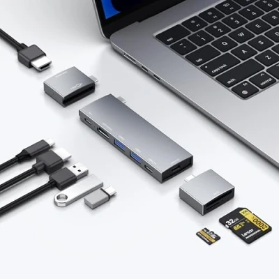 Bild av USB C Hub för MacBook, 8 i 2, 2 HDMI 4K 60 Hz, C, A data portar microSD SD kortläsare MacBook Pro 13 tum, Air M1 M2 M3 iPad Dell XPS, Lenovo Thinkpad, HP bärbara