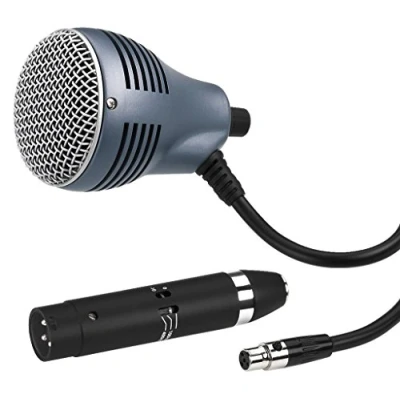 Bild av JTS CX 520 dynamisk instrumentmikrofon för bluesharp och traditionella munspelsspelare, Micro med supernjuregenskaper, inklusive transportlåda kabeladapter, i svart