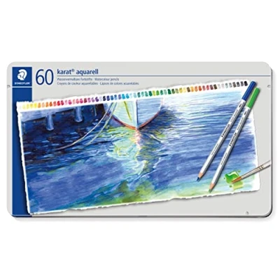 Bild av Staedtler 125 M60 karat aquarell Farbstift, wasservermalbar, 60 Stück Etui