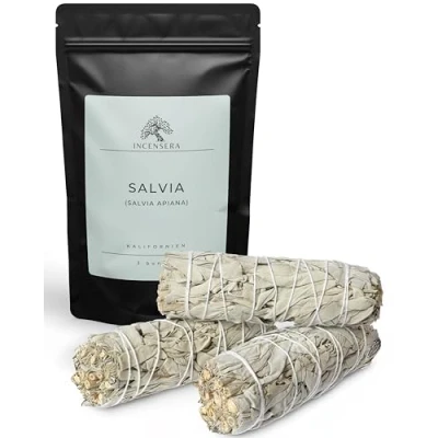 Bild av vit salvia rökt, 3 stycken rökelsebunt, rökning, Sage Smudge pinne, White sage, salviatorkad, för rökning