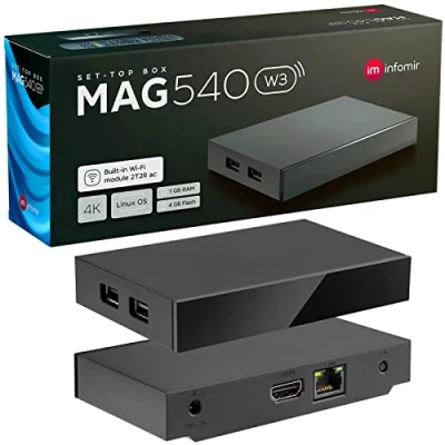Bild av MAG 540w3 original Infomir &amp; hb digital 4K set Top Box mediaspelare internet TV IP UHD mottagare 60FPS 2160p@60FPS HDMI 2.1 och HEVC stöder USB 3.0 ARM Cortex A35 + kabel