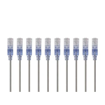 Bild av Monoprice Cat6A 6&quot; grå 10 pack patchkabel UTP 30AWG 10G ren koppar snagless RJ45 SlimRun Series Ethernet kabel