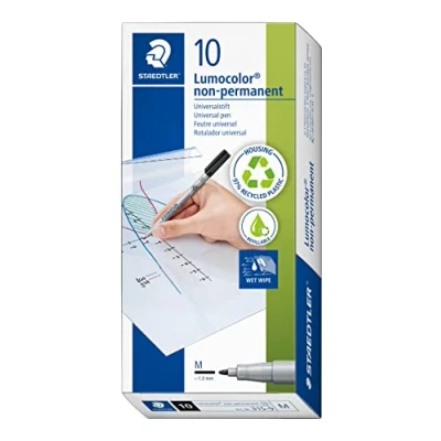 Bild av Staedtler 315 Lumocolor Universalstift nicht permanent M 0,8 mm Strichbreite 10 Stück schwarz, Medium (ca. 1,0 mm), 9 VE