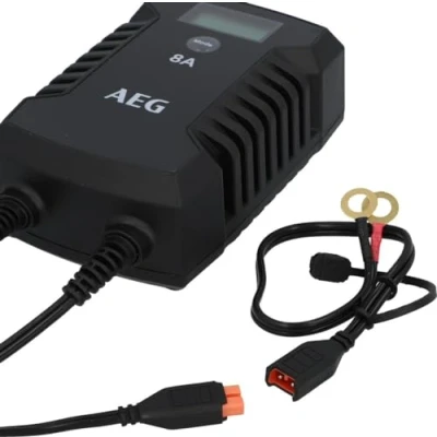Bild av AEG Automotive 10618 mikroprocessorladdare för bilbatteri LD 8.0, 8 ampere 12/24 V, 7 HF laddningsnivåer, autostartfunktion, komfortanslutning
