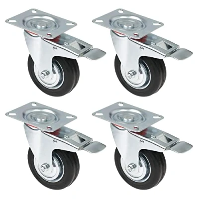 Bild av HMF 6790 Länkhjul för tung belastning med broms av massivt gummi, 4 stycken, 100 mm, upp till 280 kg, svarta