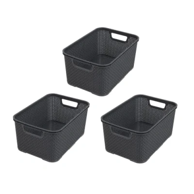 Bild av BranQ Home essential Plastkorg i rottingdesign, set om 3, storlek S 7 l, antracit, 3