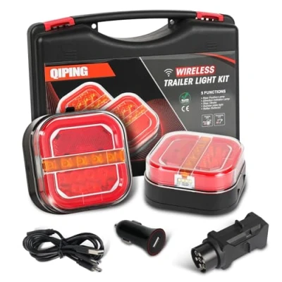 Bild av Qiping 2 pack magnetisk 12 V 24V led släpvagn släpvagnsplatta e mark, påfyllningsbar, vattentät, trådlös bakljus för bil lastbil traktor gård fordon