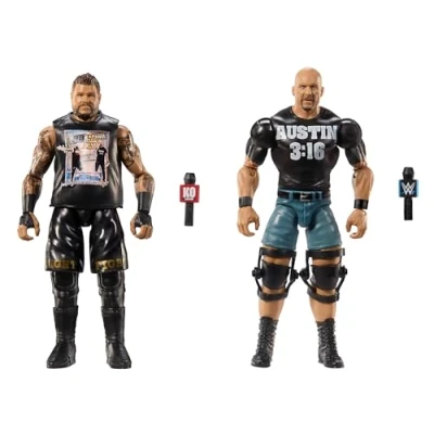 Bild av Mattel WWE Main Event Stone Cold Steve Austin vs Kevin Owens Series 20 Championship Showdown samlarset med 2 karaktärer och tillbehör ingår barnleksak 6+ år JCV70