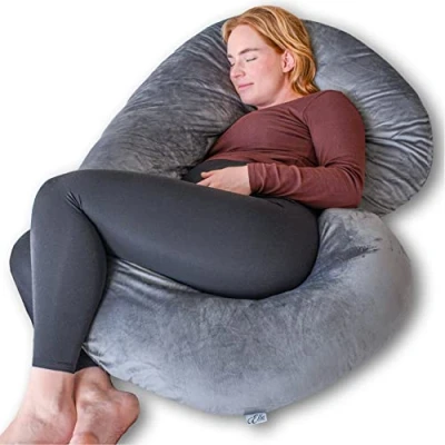 Bild av Ella Gravidkudde XXL C Form Sovkudde på sidan Kroppskudde Amningskudde 150x70cm Avtagbart jersey minky fleece överdrag Ljusgrå