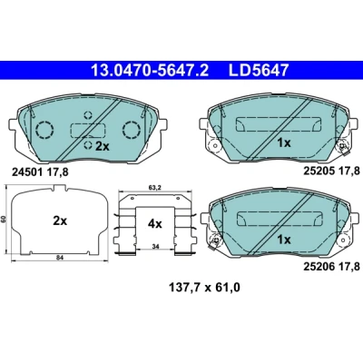 Bild av ATE 13.0470 5647.2 Jeu de plaquettes frein avec indicateur d&#039;usure accessoires KIA: Sportage III, IV, cee‘d II 5 portes