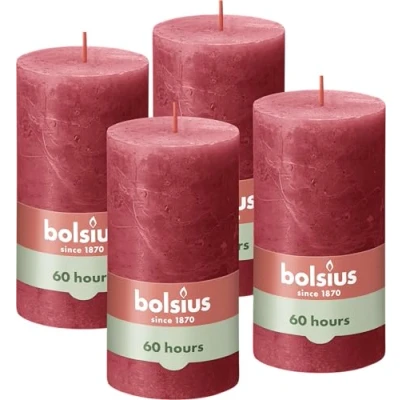 Bild av BOLSIUS Rustic Candle red 13 cm Pack of 4 unperfumed