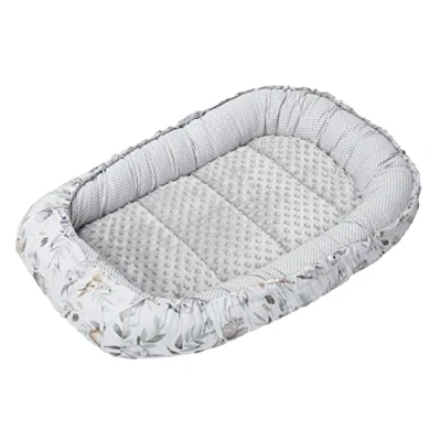Bild av Medi Partners babybo, gosigt bo, 100% bomull, bo resesäng för spädbarn, 100 x 60 15 cm, avtagbar insats (björn i blad med grå minky)
