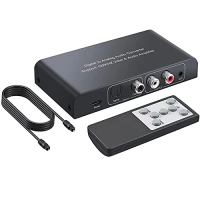 Bild av PROZOR 192KHz DAC omvandlare Toslink koaxial SPDIF optisk ingång RCA 3,5 mm utgång med volymjusterbar fjärrkontroll digital till analog ljudomvandlare kabel